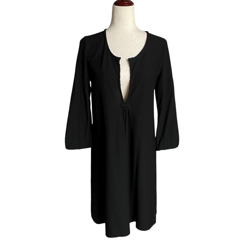 Eileen Fisher 3/4 Sleeve Tunic Dress Womens M/L? Black No Slip Lining Minimalist